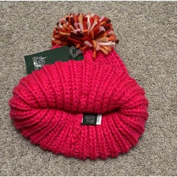 Wild Fable Womens Pink Knit Beanie Winter Hat with Pom OS - Picture 3 of 4